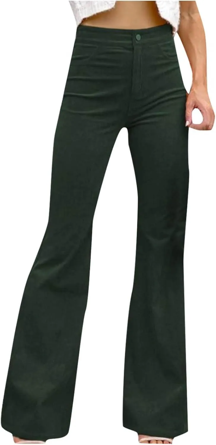 Business Casual Pants for Women Trendy Elastic High Waist Flare Pant Elegant Sexy Solid Slim Fit Trousers with Pocket