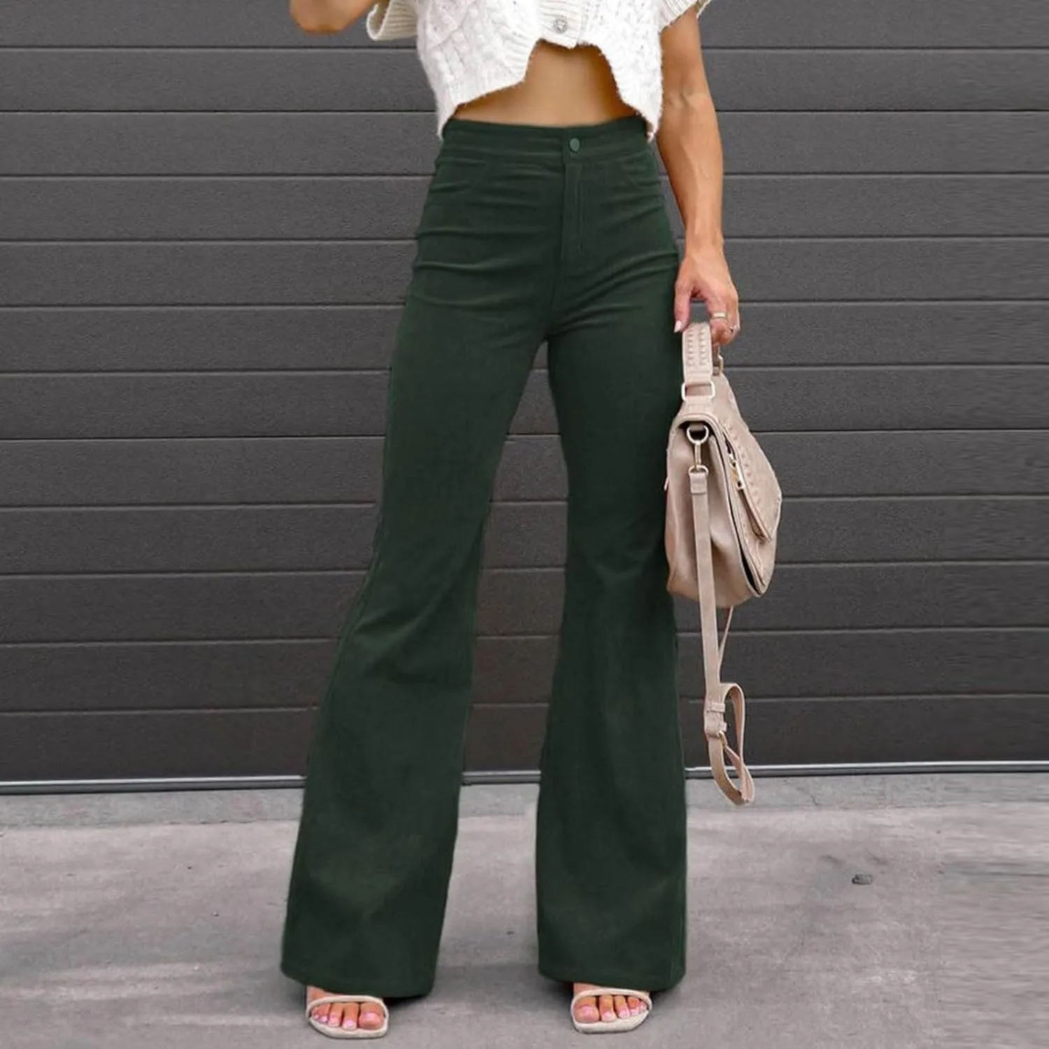 Business Casual Pants for Women Trendy Elastic High Waist Flare Pant Elegant Sexy Solid Slim Fit Trousers with Pocket