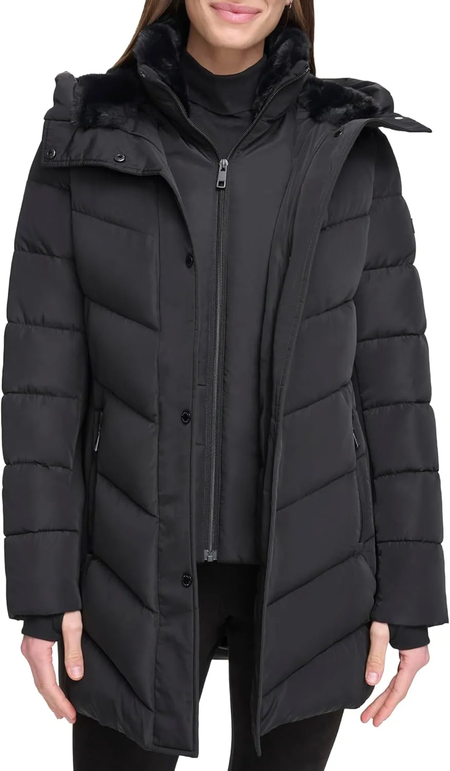 Calvin Klein Women's Long Bib-front Puffer Jacket