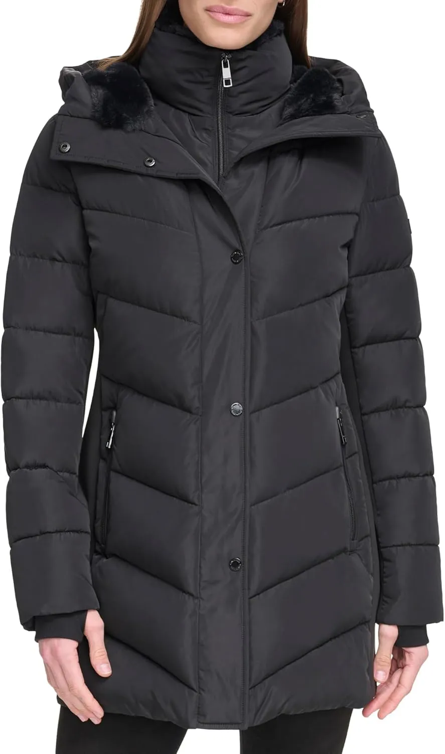 Calvin Klein Women's Long Bib-front Puffer Jacket