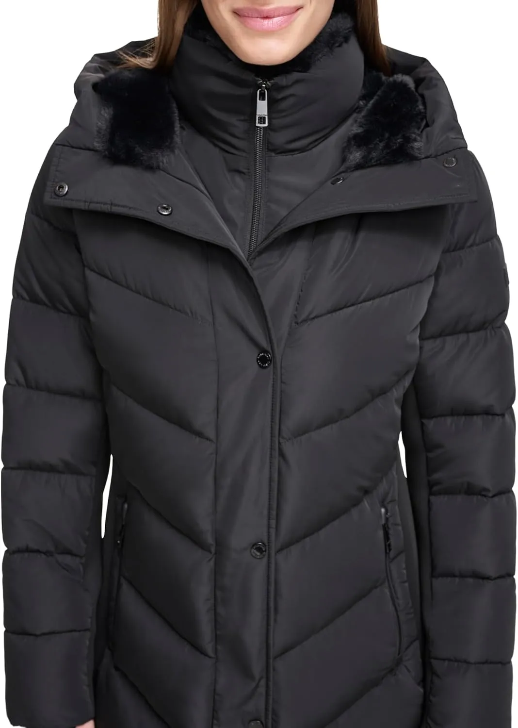 Calvin Klein Women's Long Bib-front Puffer Jacket