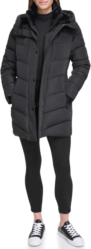 Calvin Klein Women's Long Bib-front Puffer Jacket