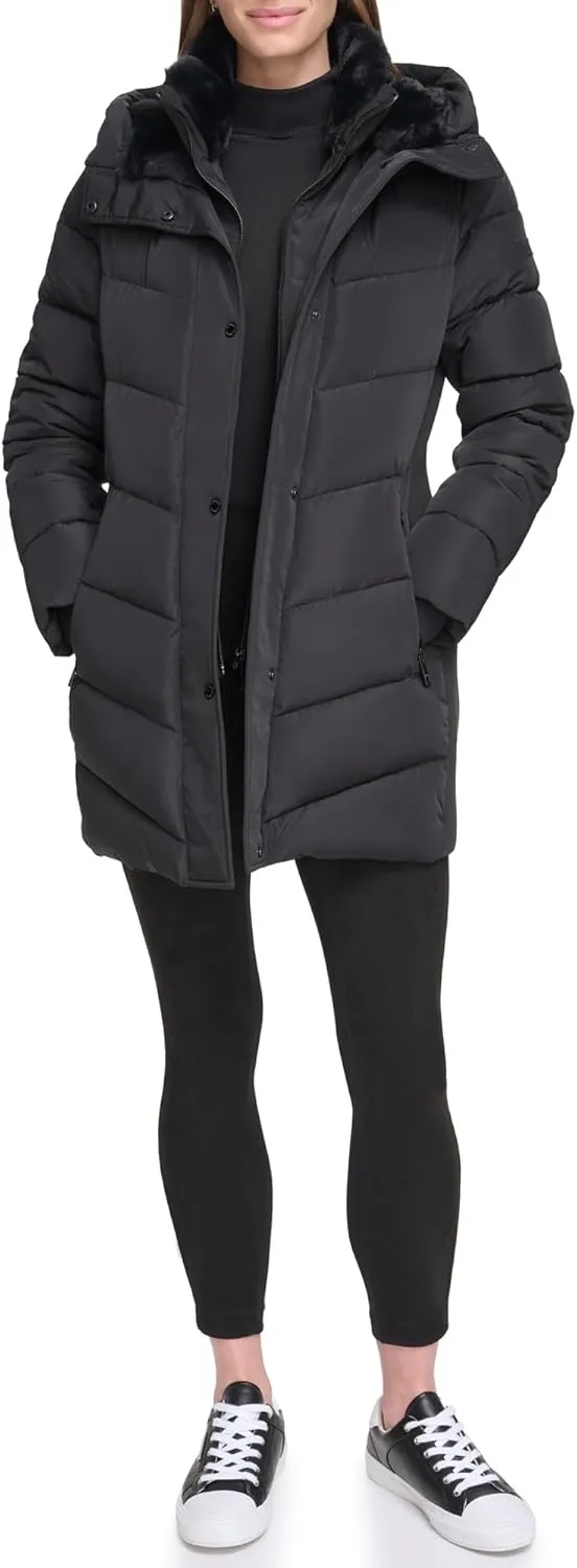 Calvin Klein Women's Long Bib-front Puffer Jacket