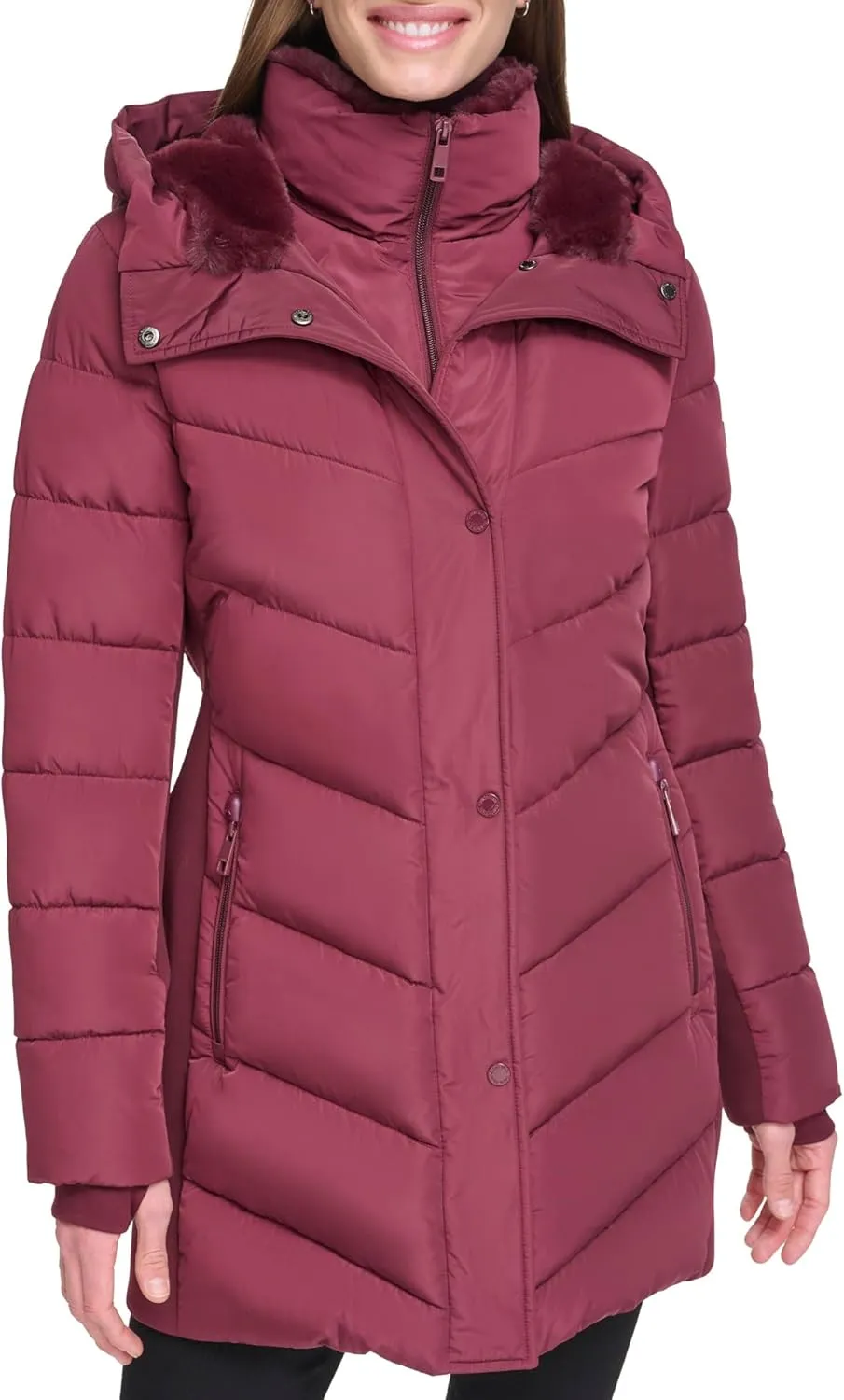 Calvin Klein Women's Long Bib-front Puffer Jacket