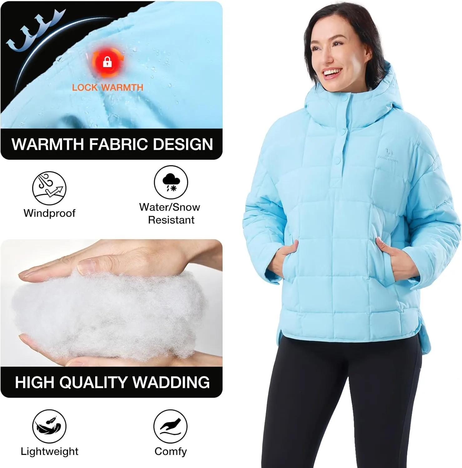 CAMELSPORTS Women's Lightweight Hooded Winter Coat Oversized Quilted Puffer Jacket Pullover Warm Jacket
