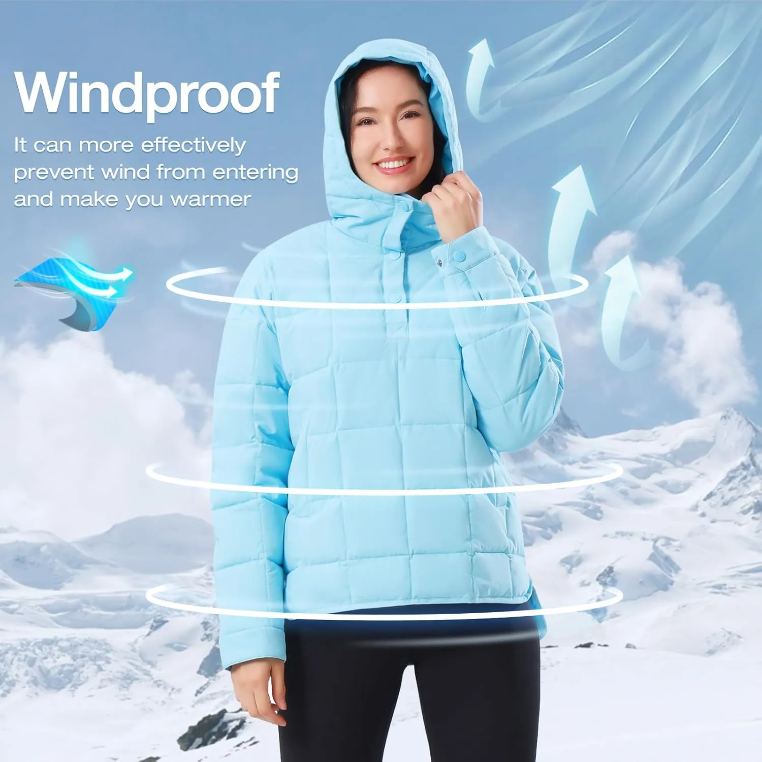 CAMELSPORTS Women's Lightweight Hooded Winter Coat Oversized Quilted Puffer Jacket Pullover Warm Jacket