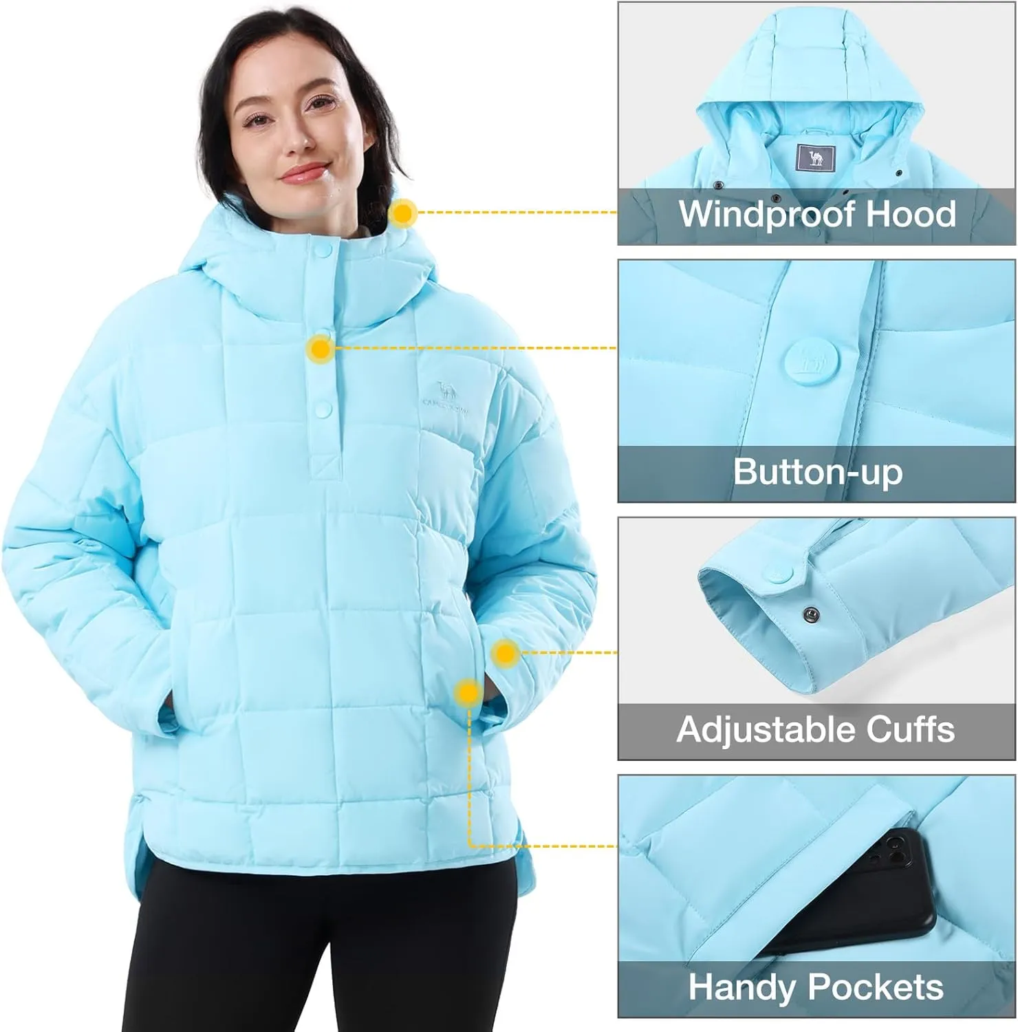 CAMELSPORTS Women's Lightweight Hooded Winter Coat Oversized Quilted Puffer Jacket Pullover Warm Jacket