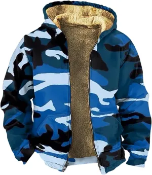 Camo Hoodie Mens Full Zip Sherpa Sweatshirts Fleece Hoodies Heavyweight Jackets Plus Size Warm Thick Coat With Pocket