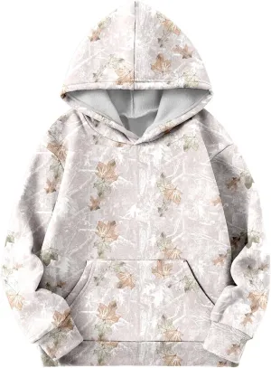 Camo Hoodies for Teen Girls Cute Sweatshirt Maple Leaf Print Oversized Fleece Sweatshirts Classic Pullover with Pocket