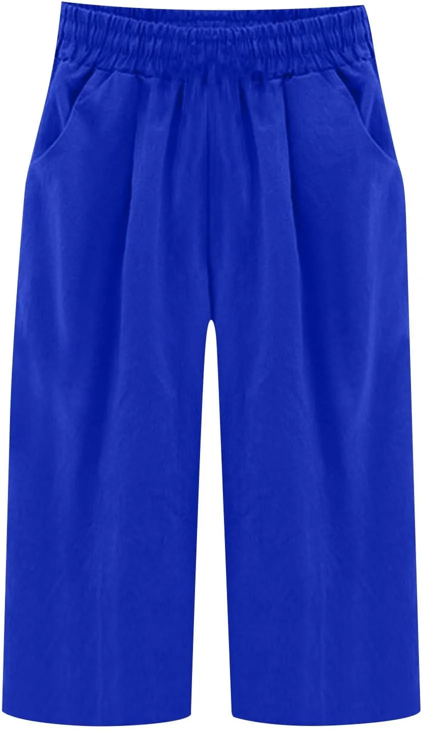 Capri Pants for Women Plus Size Trendy Elastic Waist Wide Leg Linen Pants Summer Beach Lighweight Cropped Trousers