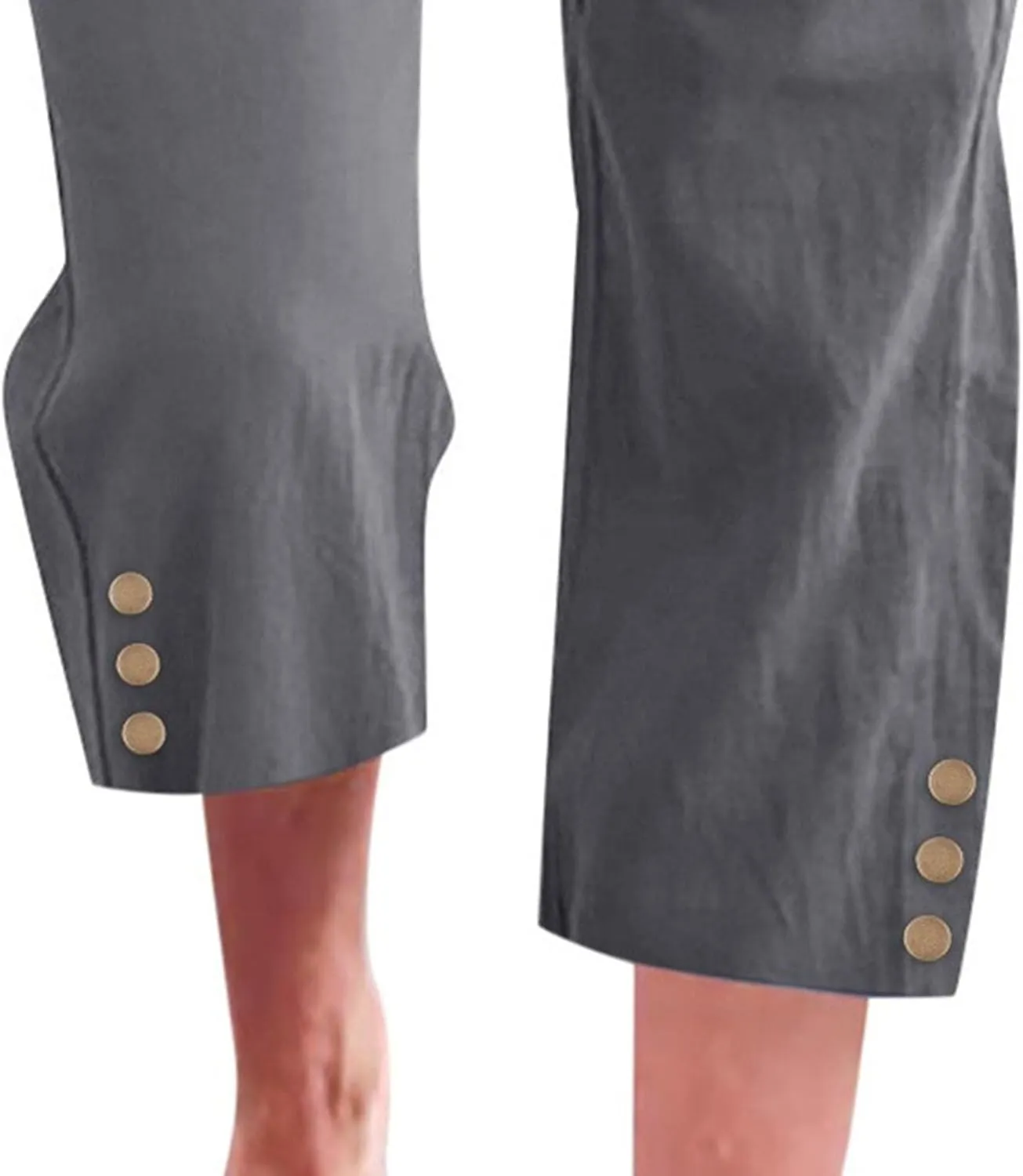 Capris Pants for Women High Waist Drawstring Comfy Casual Pants Lightweight Loose Trousers ButtonsTrim with Pocket