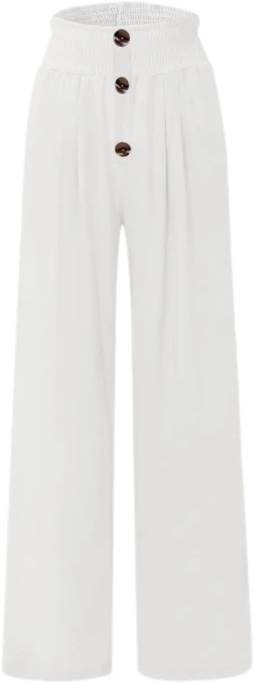 Ceboyel Women Button Straight Leg Summer Pants High Waisted Linen Pants Dressy Causal Linen Trousers Trendy Ladies Outfits