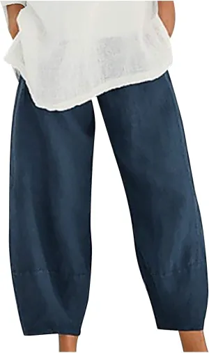 Ceboyel Women's Boho Casual Linen Pants Wide Leg Capri Pants Relax Fit Cute Baggy Pants Summer Beach Lounge Trousers 2023