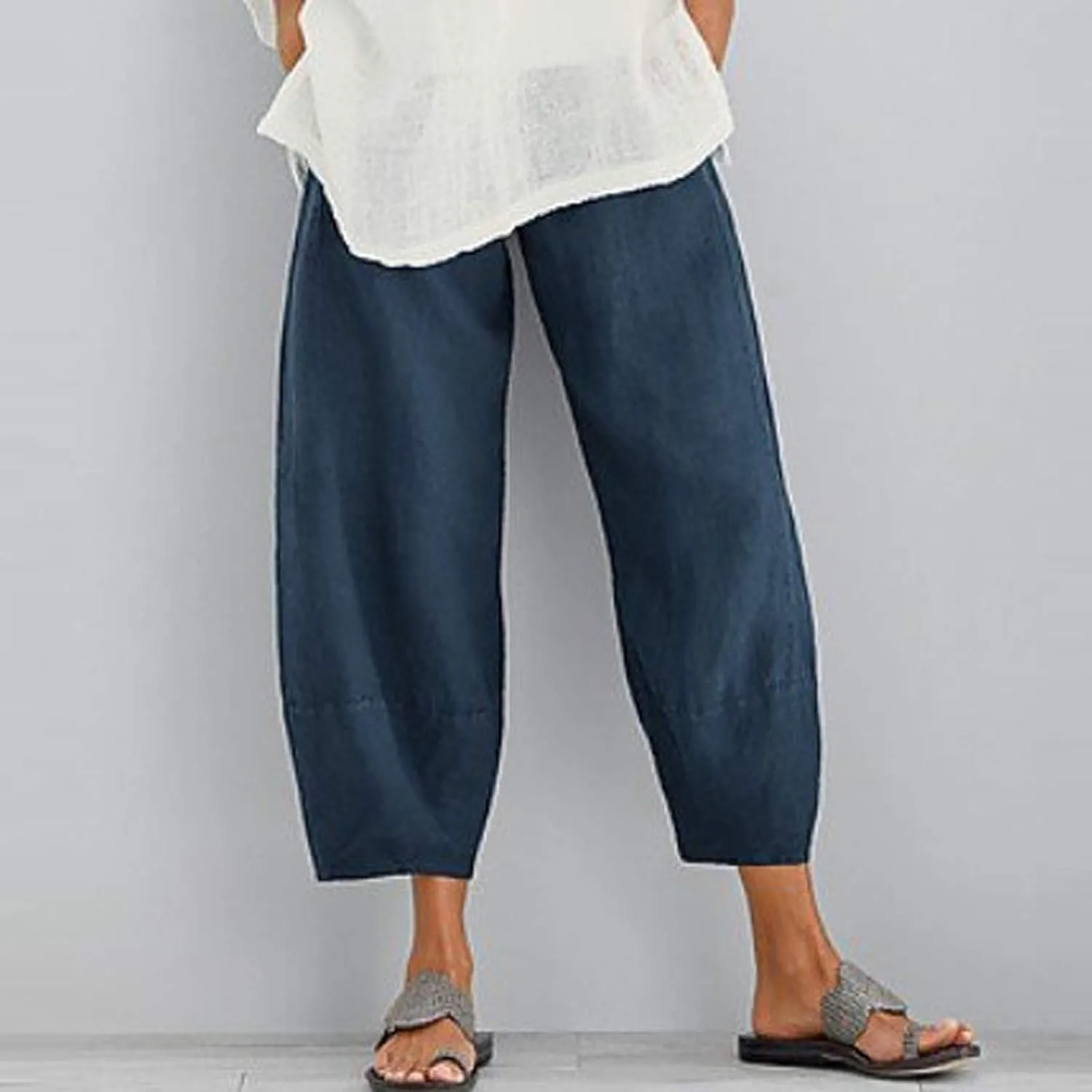 Ceboyel Women's Boho Casual Linen Pants Wide Leg Capri Pants Relax Fit Cute Baggy Pants Summer Beach Lounge Trousers 2023