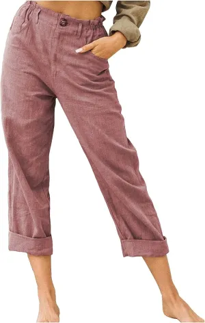 Ceboyel Womens Cotton Linen Capri Pants Cute Summer Capris Dressy Casual Trousers Boho Resort Wear with Pockets 2023