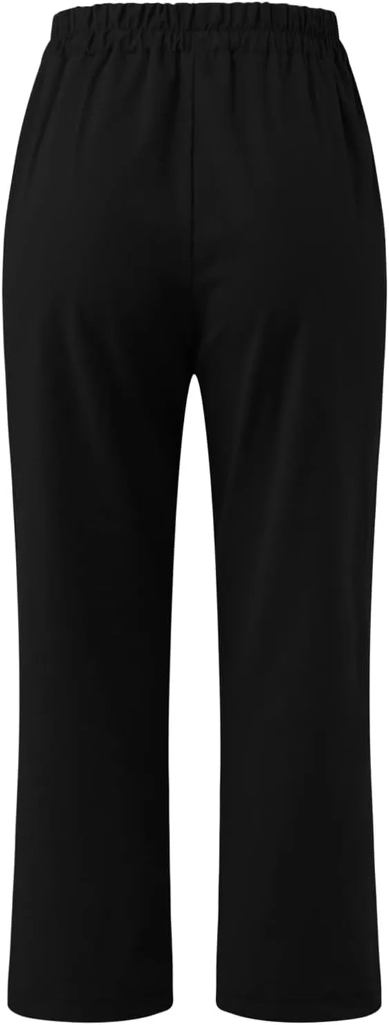 Ceboyel Womens High Waist Elastic Waist Pants Cotton Linen Summer Pant Ankle Length Comfy Trousers Boho Travel Clothes