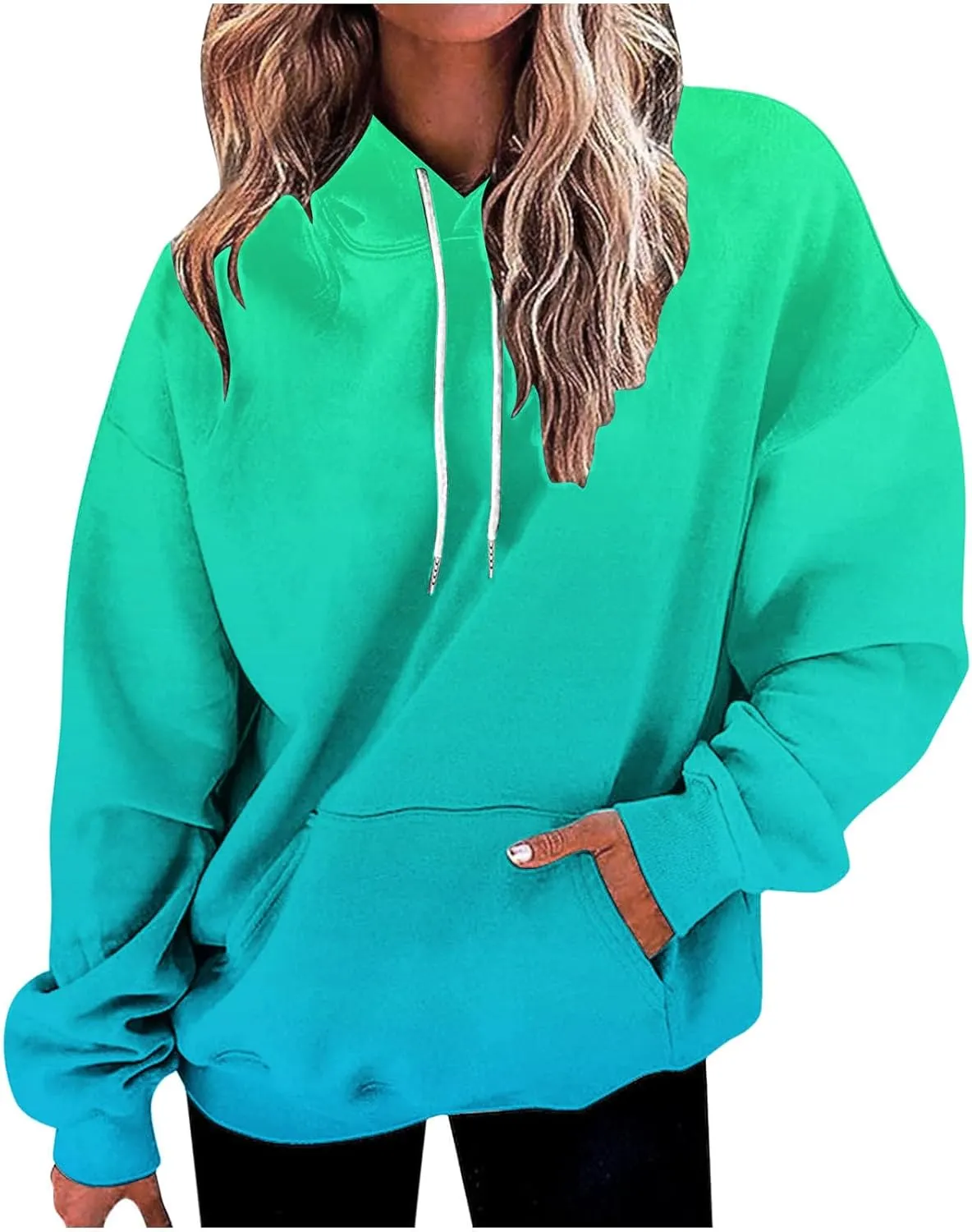 Ceboyel Womens Neon Print Oversized Sweatshirt Drawstring Pullover Sweatshirt Trendy Sweater Tops Fall Fashion Clothes 2023