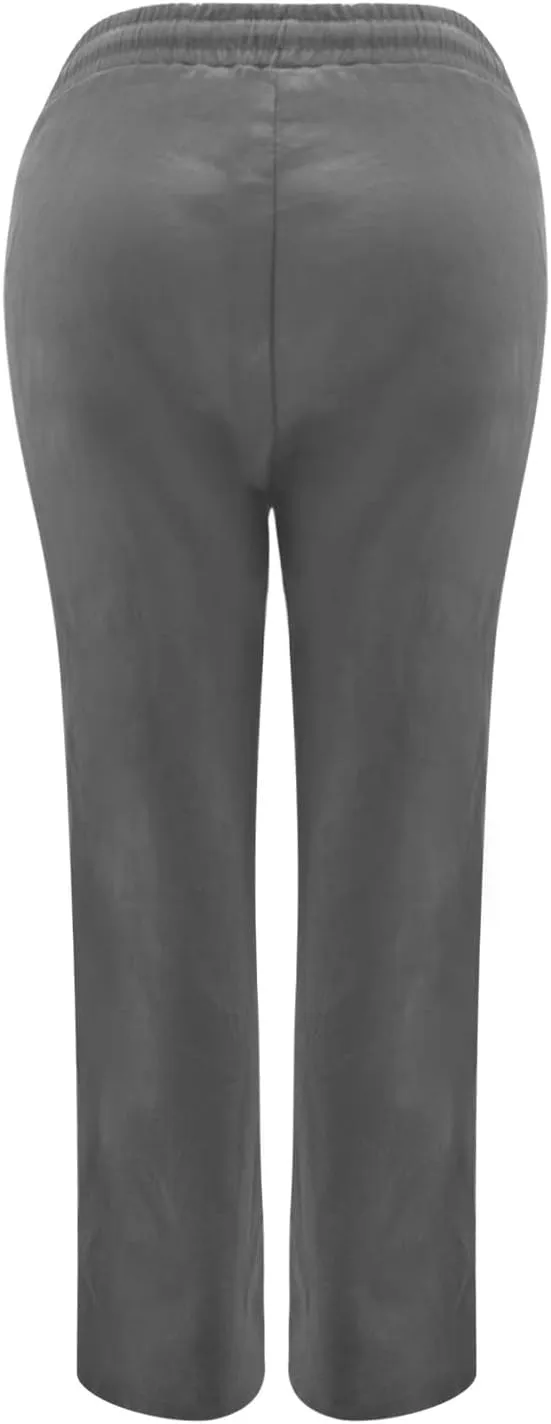 Ceboyel Womens Solid Drawstring Linen Pants Elastic Casual Sweatpants Ankle Length Jogger Straight Leg Trendy Trouser Outfits