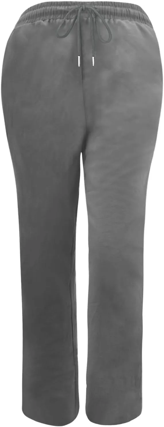 Ceboyel Womens Solid Drawstring Linen Pants Elastic Casual Sweatpants Ankle Length Jogger Straight Leg Trendy Trouser Outfits