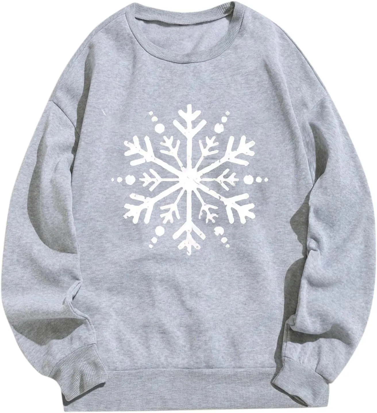 Christmas Sweatshirt for Women Snowflake Graphic Long Sleeve Casual Pullover Drop Shoulder Crewneck Trendy Clothes