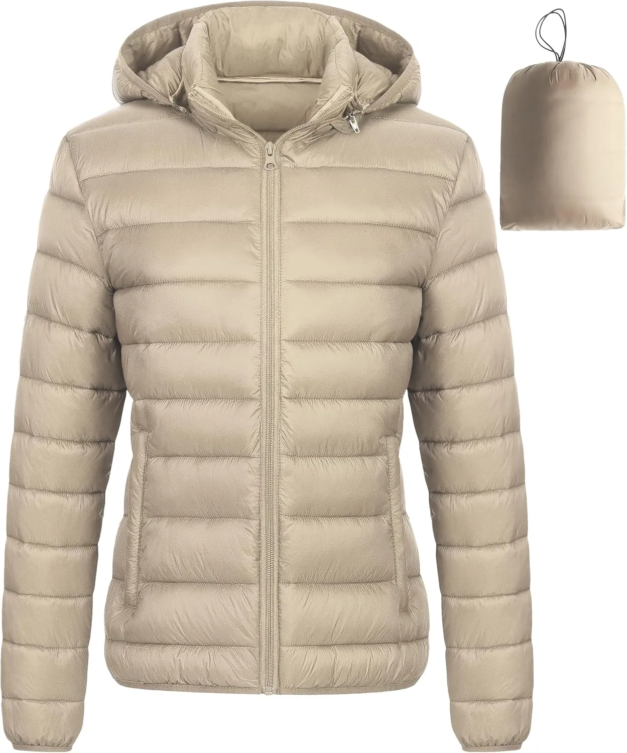 Chrisuno Women's Lightweight Short Puffer Jacket Packable Quilt Warm Winter Coat with Removable Hood