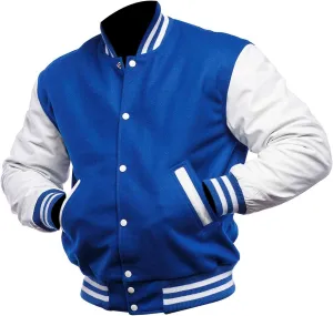 College Letterman Style Varsity Jacket  Mens/Womens High School Baseball Coat Wool   Faux Leather Sleeves