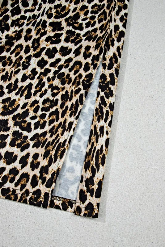 Contrast Stripe Trim Leopard Sleeveless long Dress