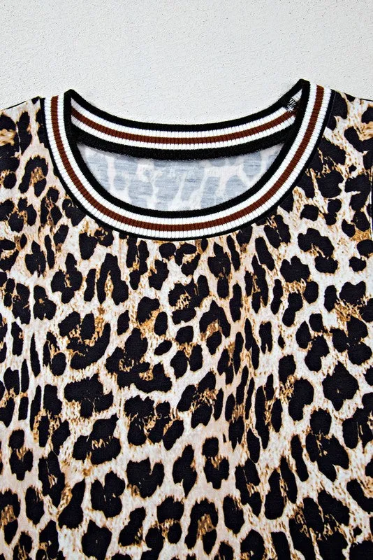 Contrast Stripe Trim Leopard Sleeveless long Dress