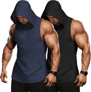COOFANDY Men's 2 Pack Workout Hooded Tank Tops Bodybuilding Muscle Cut Off T Shirt Sleeveless Gym Hoodies