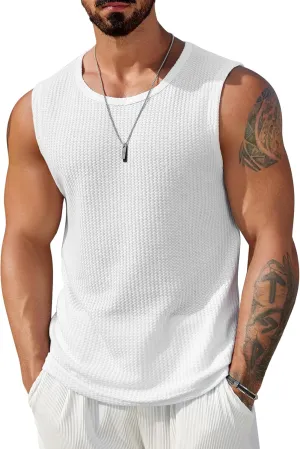 COOFANDY Mens Casual Tank Tops 2 Pack Waffle Knit Sleeveless Shirt Breathable Tank Shirts Summer Muscle Tee