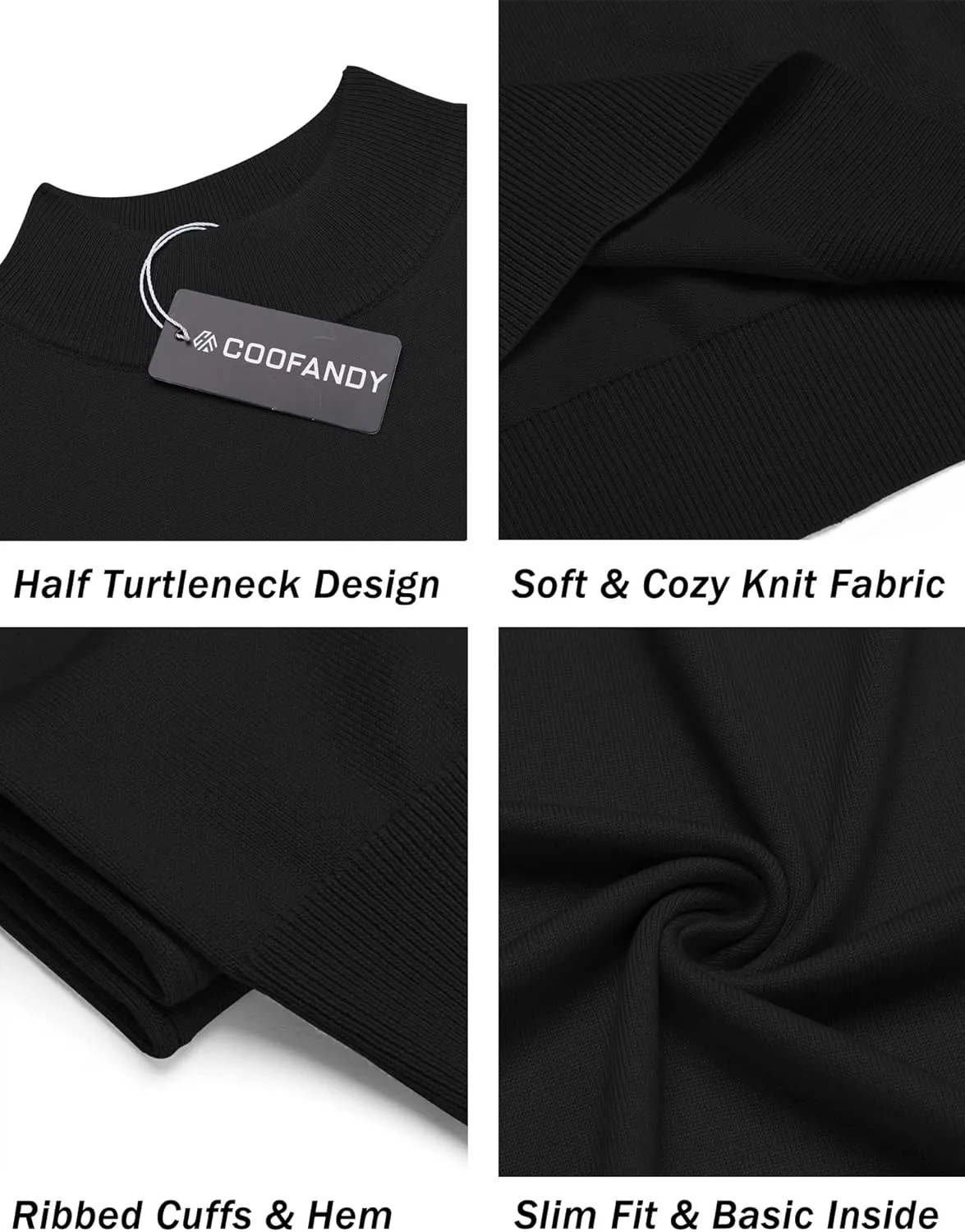 COOFANDY Mens Mock Turtleneck Sweater Short Sleeve Casual Dress Sweater Slim Fit Pullover Basic Knit Tee