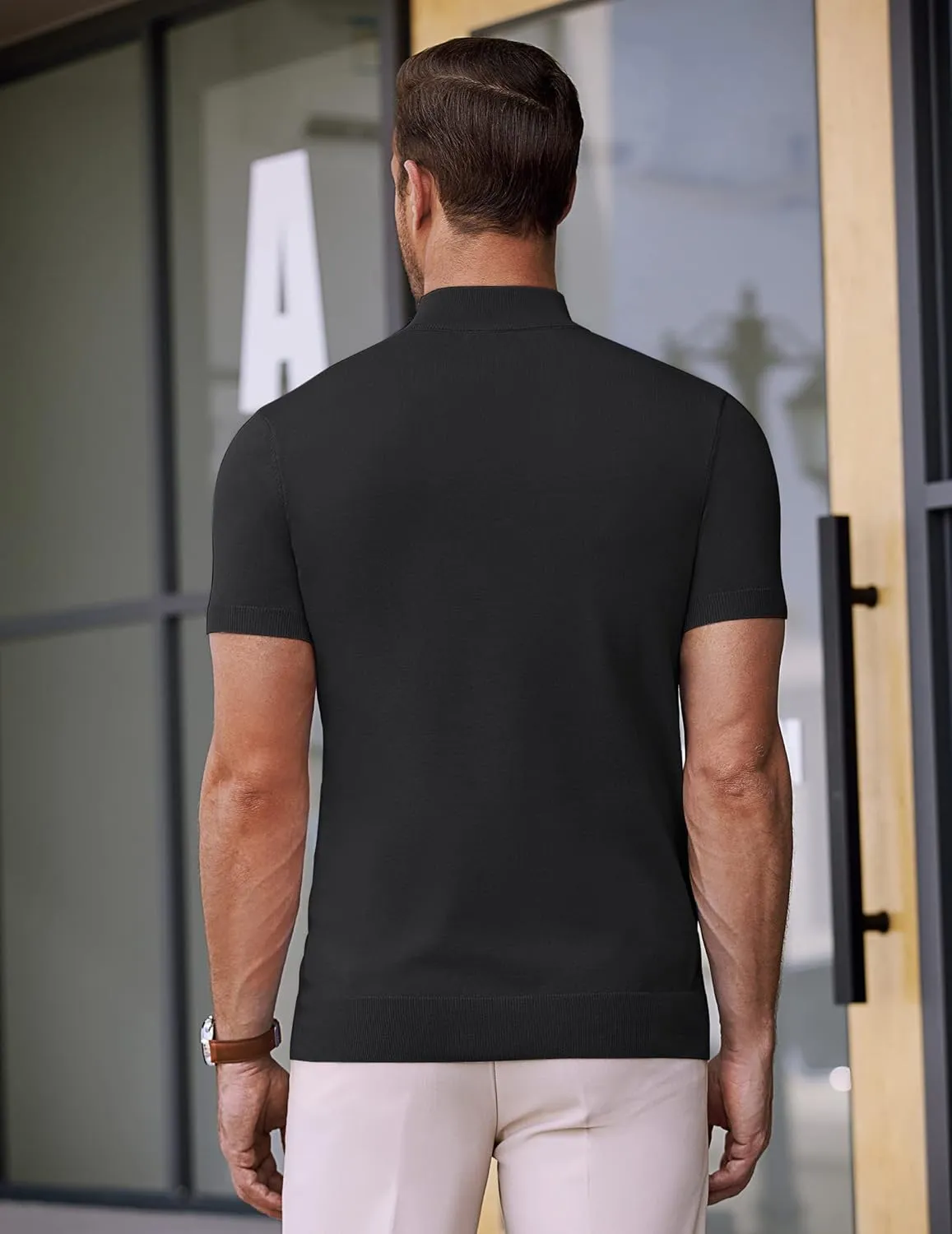COOFANDY Mens Mock Turtleneck Sweater Short Sleeve Casual Dress Sweater Slim Fit Pullover Basic Knit Tee