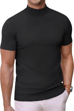 COOFANDY Mens Mock Turtleneck Sweater Short Sleeve Casual Dress Sweater Slim Fit Pullover Basic Knit Tee