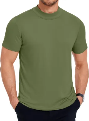 COOFANDY Men's Mock Turtleneck T Shirt Short Sleeve Slim Fit Basic Casual Undershirt Solid Color Pullover Tee
