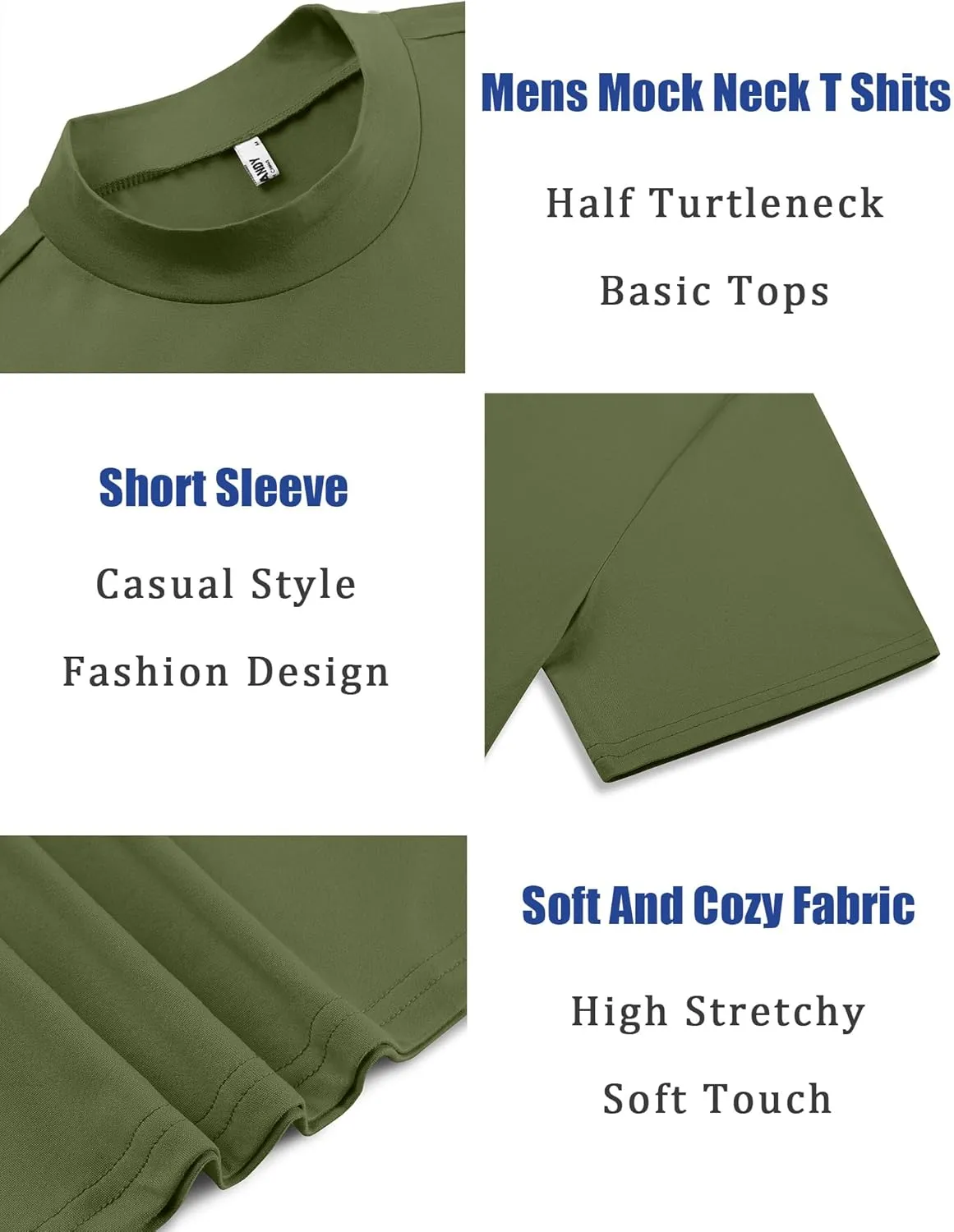 COOFANDY Men's Mock Turtleneck T Shirt Short Sleeve Slim Fit Basic Casual Undershirt Solid Color Pullover Tee