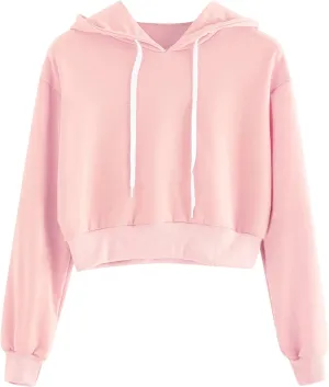 cooki Cropped Hoodies for Teen Girls Hoodies for Women Long Sleeve Solid Sweatshirts with Pockets Casual Crop Pullover Hoodie