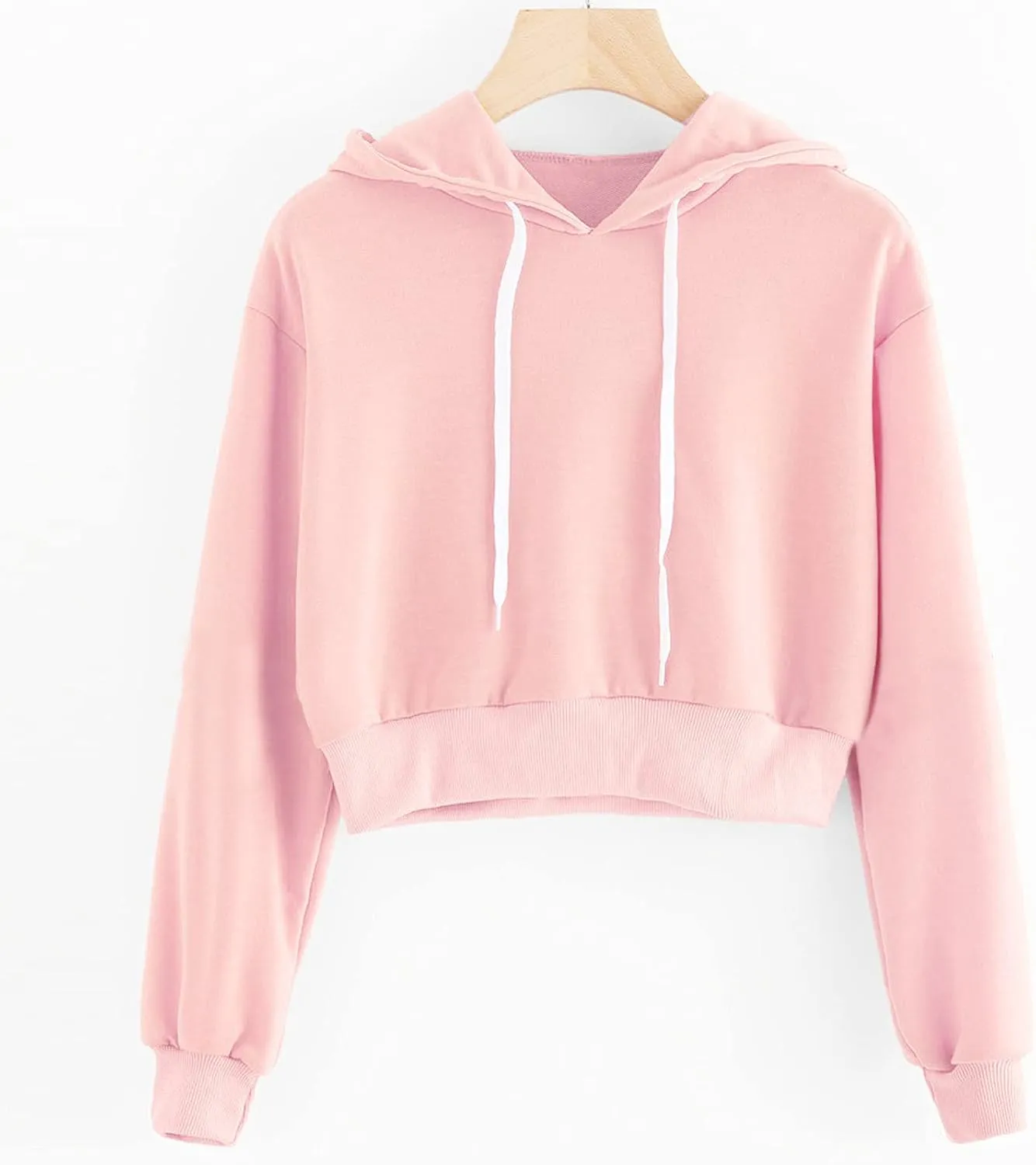 cooki Cropped Hoodies for Teen Girls Hoodies for Women Long Sleeve Solid Sweatshirts with Pockets Casual Crop Pullover Hoodie