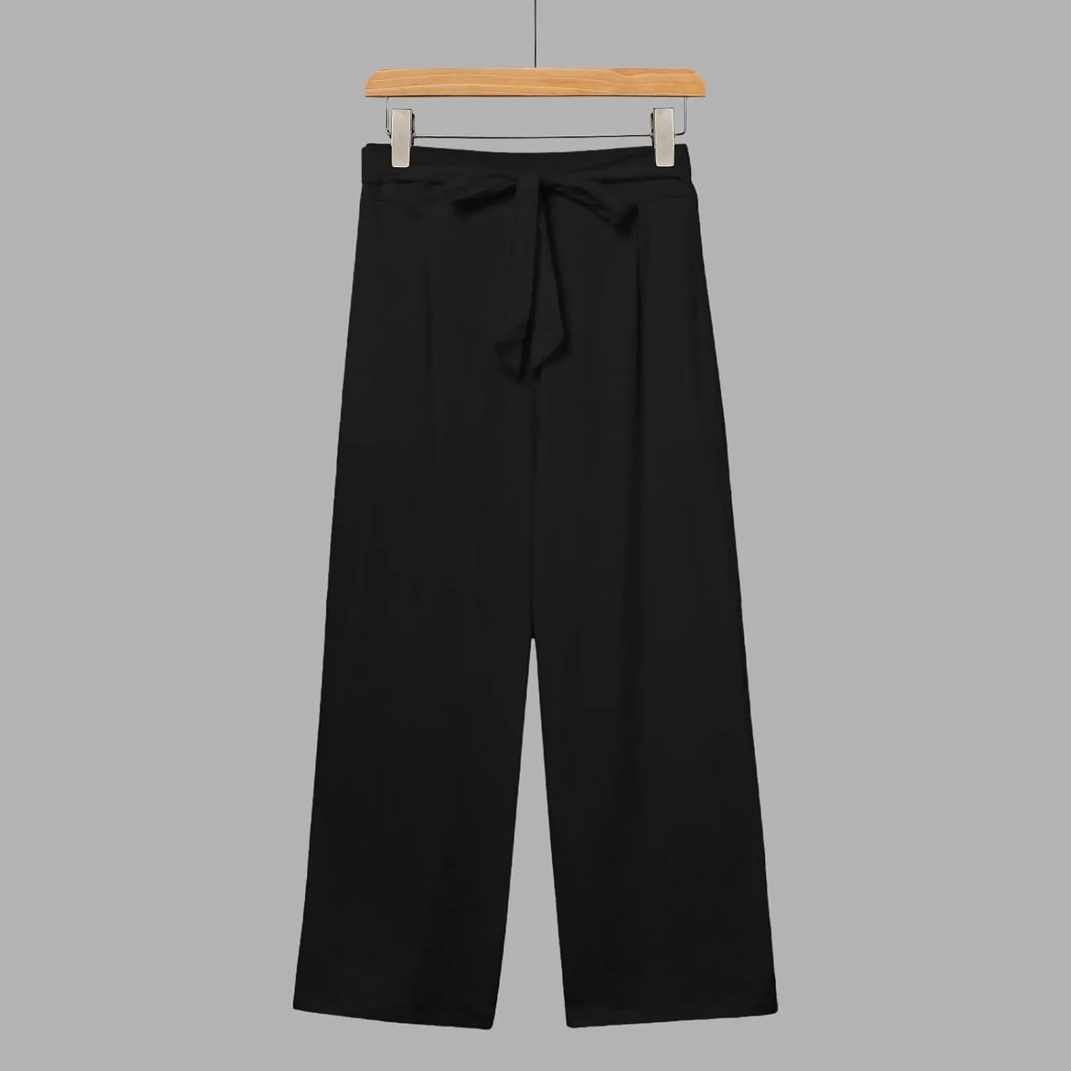 Cotton Linen Capri Pants for Women High Elastic Waisted Drawstring Cropped Wide Leg Linen Palazzo Trouser with Pocket