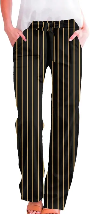 Cotton Linen Pants for Women Wide Leg Elastic Waist Capri Pant Casual Loose Palazzo Cropped Trousers with Pockets