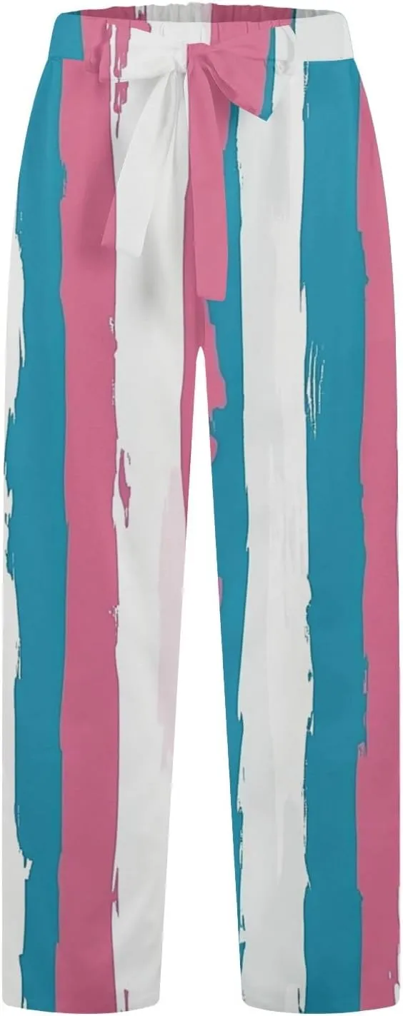 Cotton Linen Pants for Women Wide Leg Elastic Waist Capri Pant Casual Loose Palazzo Cropped Trousers with Pockets
