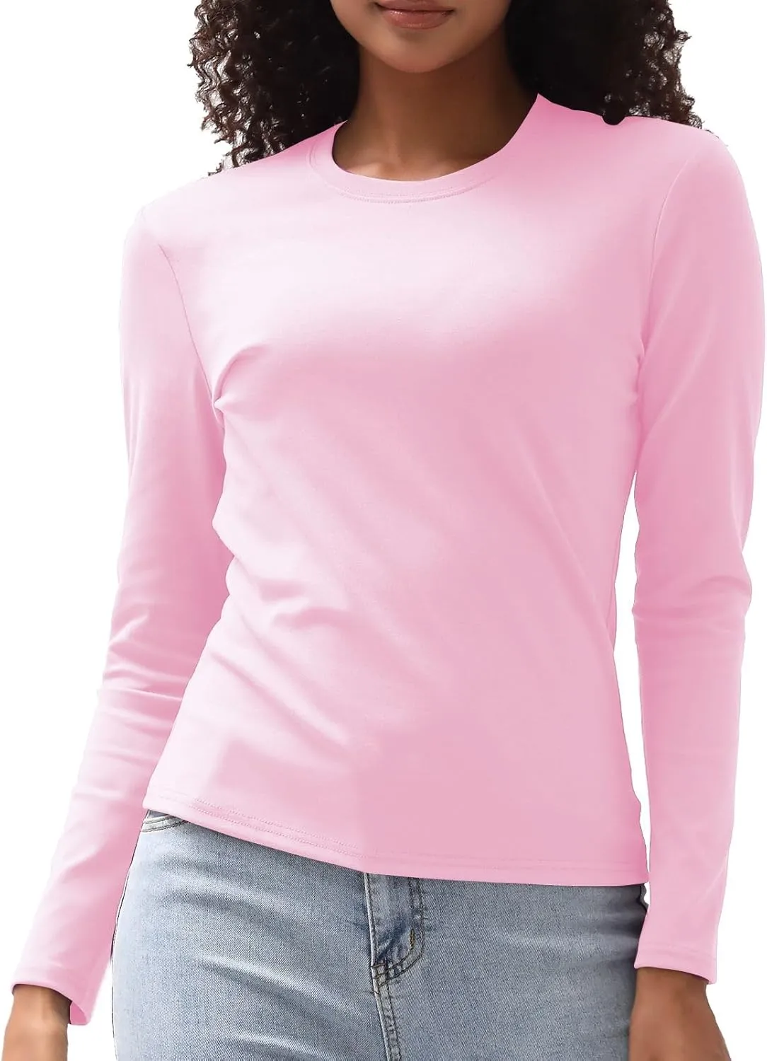 Cotton Long Sleeve Tee Shirts for Women Slim Fit Tshirts Basic Tops Tight Crewneck Layering Undershirts