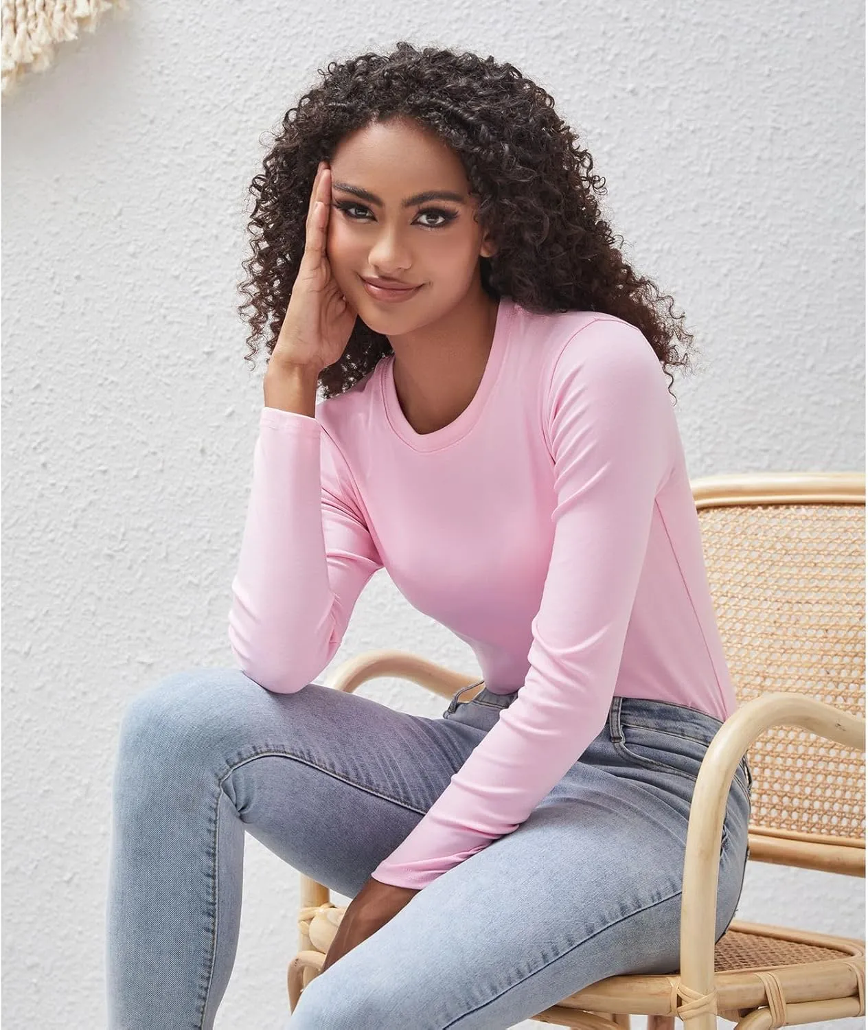 Cotton Long Sleeve Tee Shirts for Women Slim Fit Tshirts Basic Tops Tight Crewneck Layering Undershirts