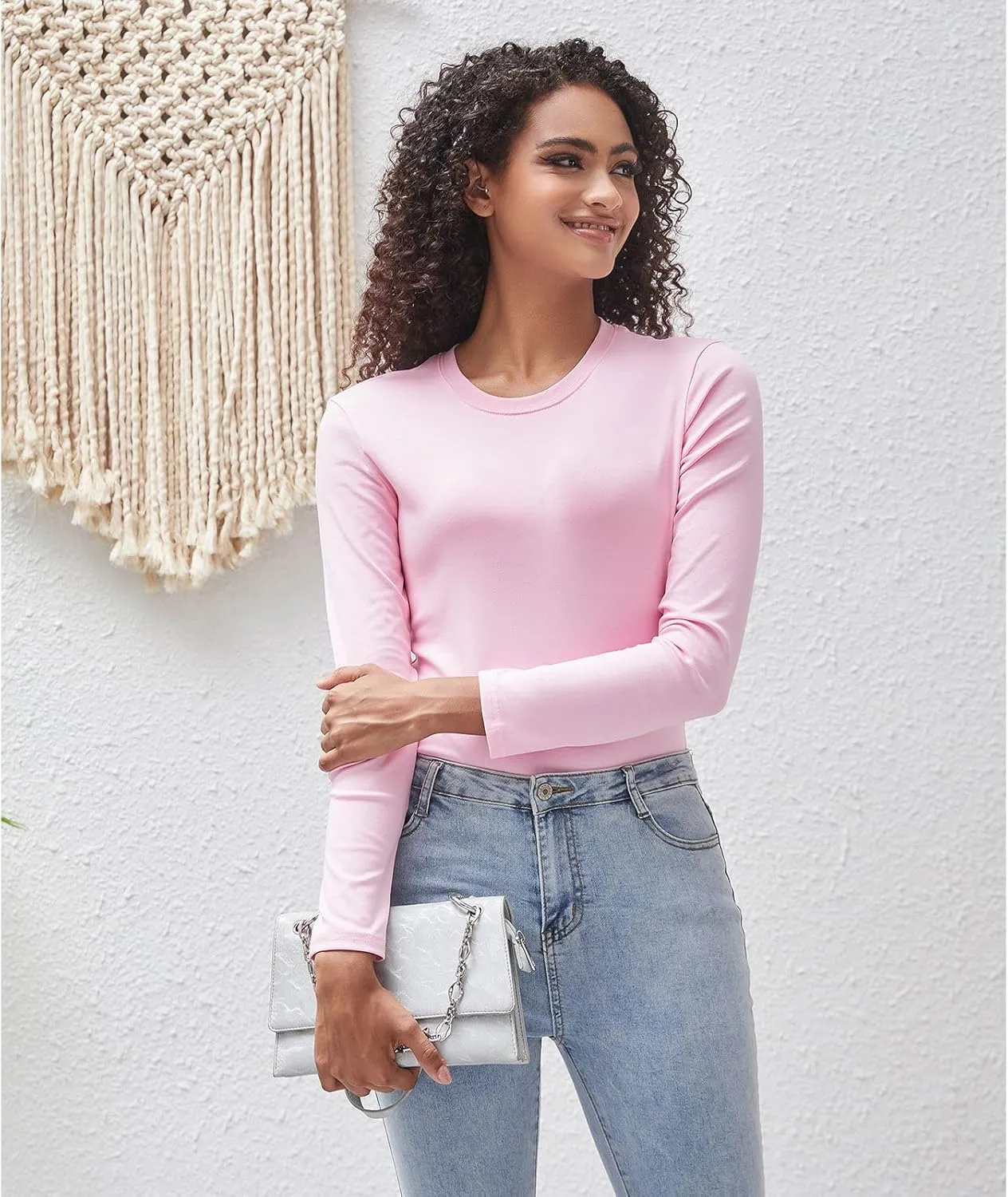 Cotton Long Sleeve Tee Shirts for Women Slim Fit Tshirts Basic Tops Tight Crewneck Layering Undershirts