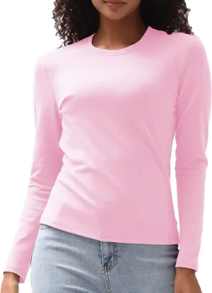 Cotton Long Sleeve Tee Shirts for Women Slim Fit Tshirts Basic Tops Tight Crewneck Layering Undershirts