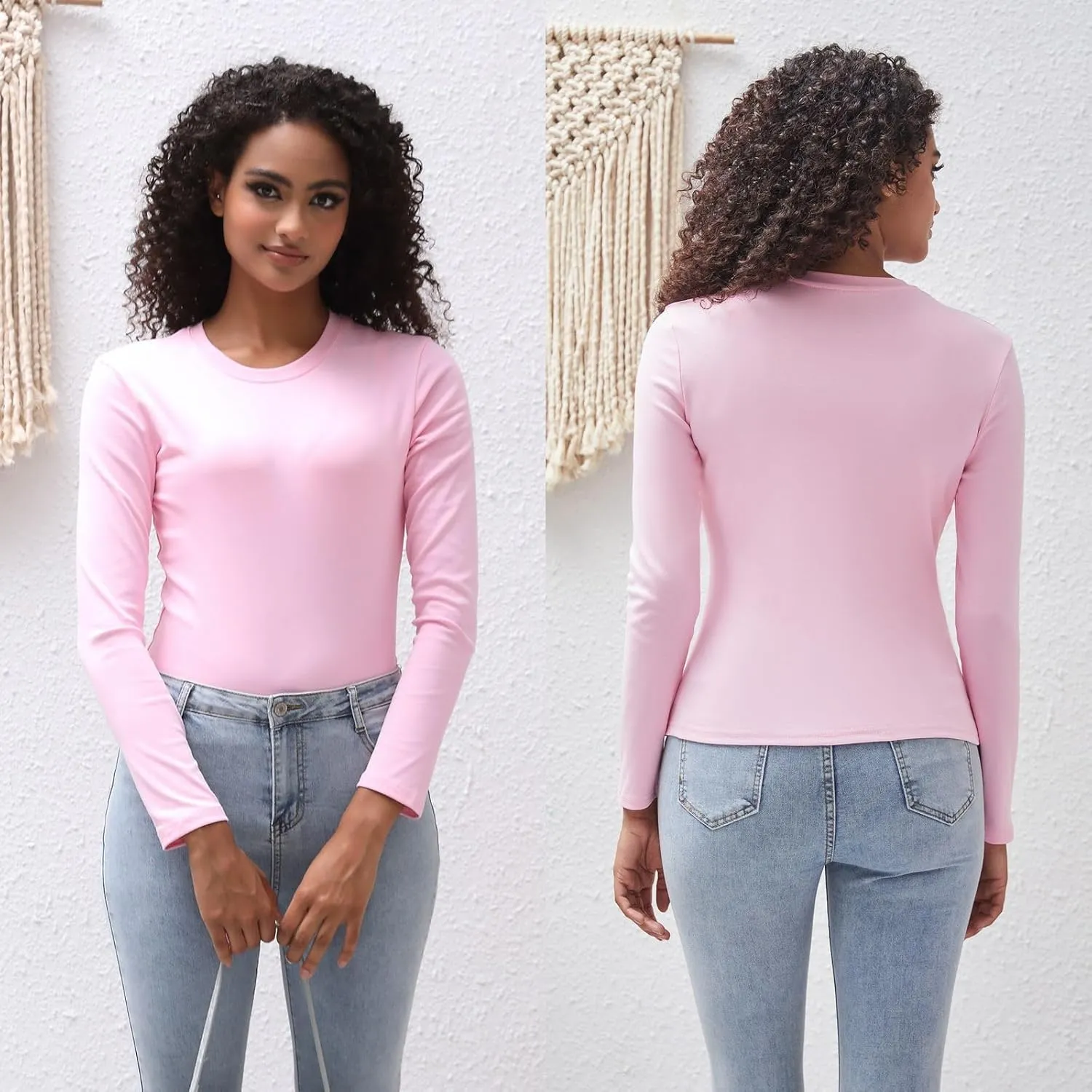 Cotton Long Sleeve Tee Shirts for Women Slim Fit Tshirts Basic Tops Tight Crewneck Layering Undershirts