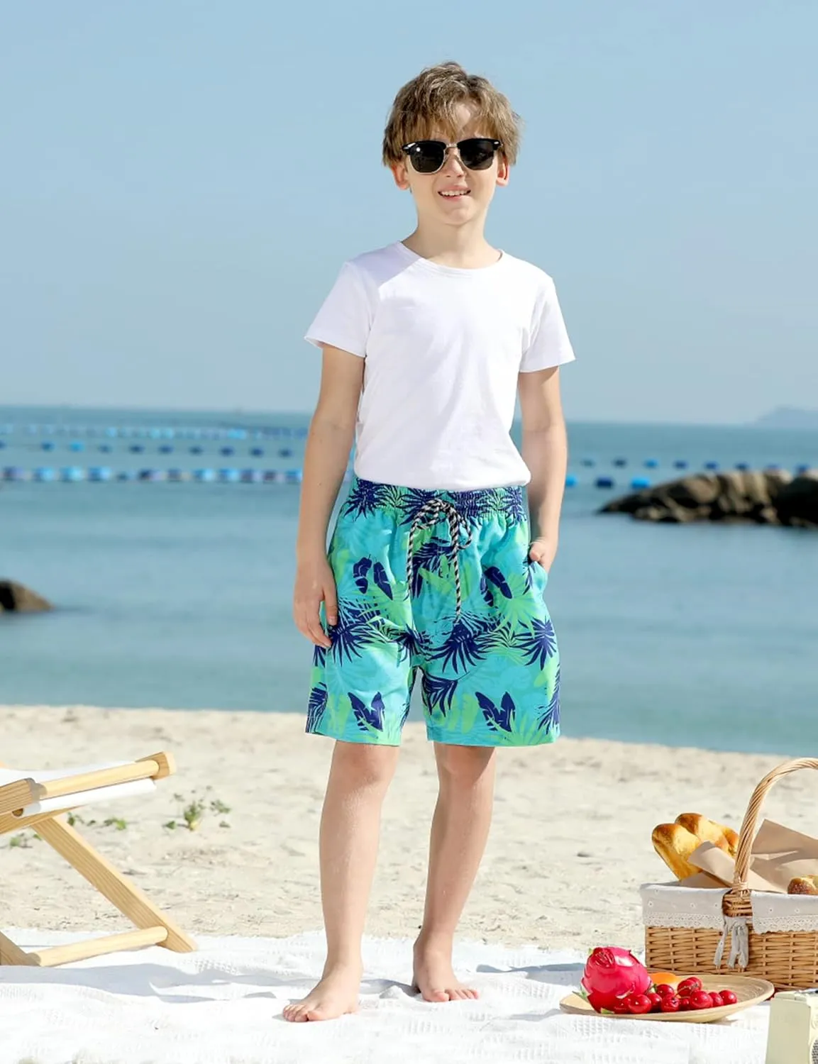Cozople Boys Swim Trunks with Boxer Brief Liner Compression Swimwear Quick Dry Swim Shorts Bathing Suits 7-20 Years