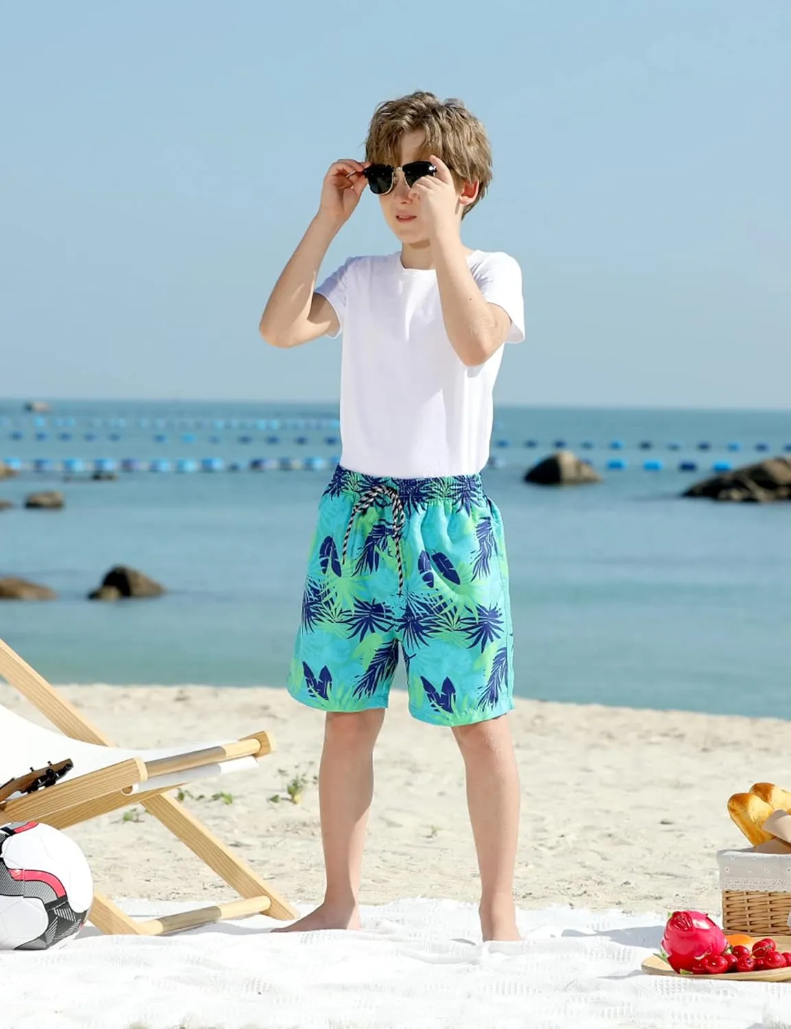 Cozople Boys Swim Trunks with Boxer Brief Liner Compression Swimwear Quick Dry Swim Shorts Bathing Suits 7-20 Years