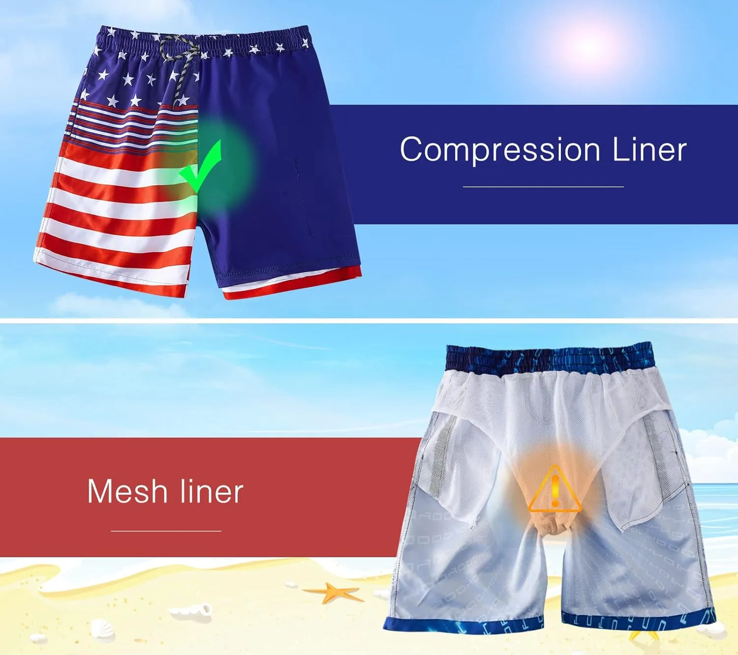 Cozople Boys Swim Trunks with Boxer Brief Liner Compression Swimwear Quick Dry Swim Shorts Bathing Suits 7-20 Years