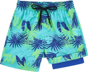 Cozople Boys Swim Trunks with Boxer Brief Liner Compression Swimwear Quick Dry Swim Shorts Bathing Suits 7-20 Years