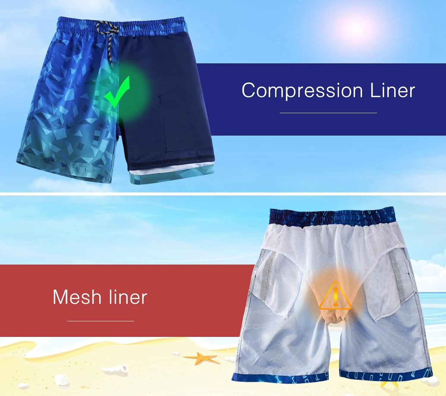 Cozople Boys Swim Trunks with Boxer Brief Liner Compression Swimwear Quick Dry Swim Shorts Bathing Suits 7-20 Years